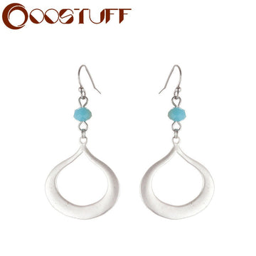 Beautiful Blue Stone Beads Women Earrings Vintage Jewelry Wholesale Hanging Pendientes Hotsale Silver Color Earrings for Women daiiibabyyy